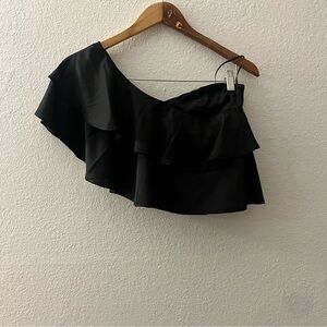Express Black Asymmetrical Ruffled Sleeveless Blouse